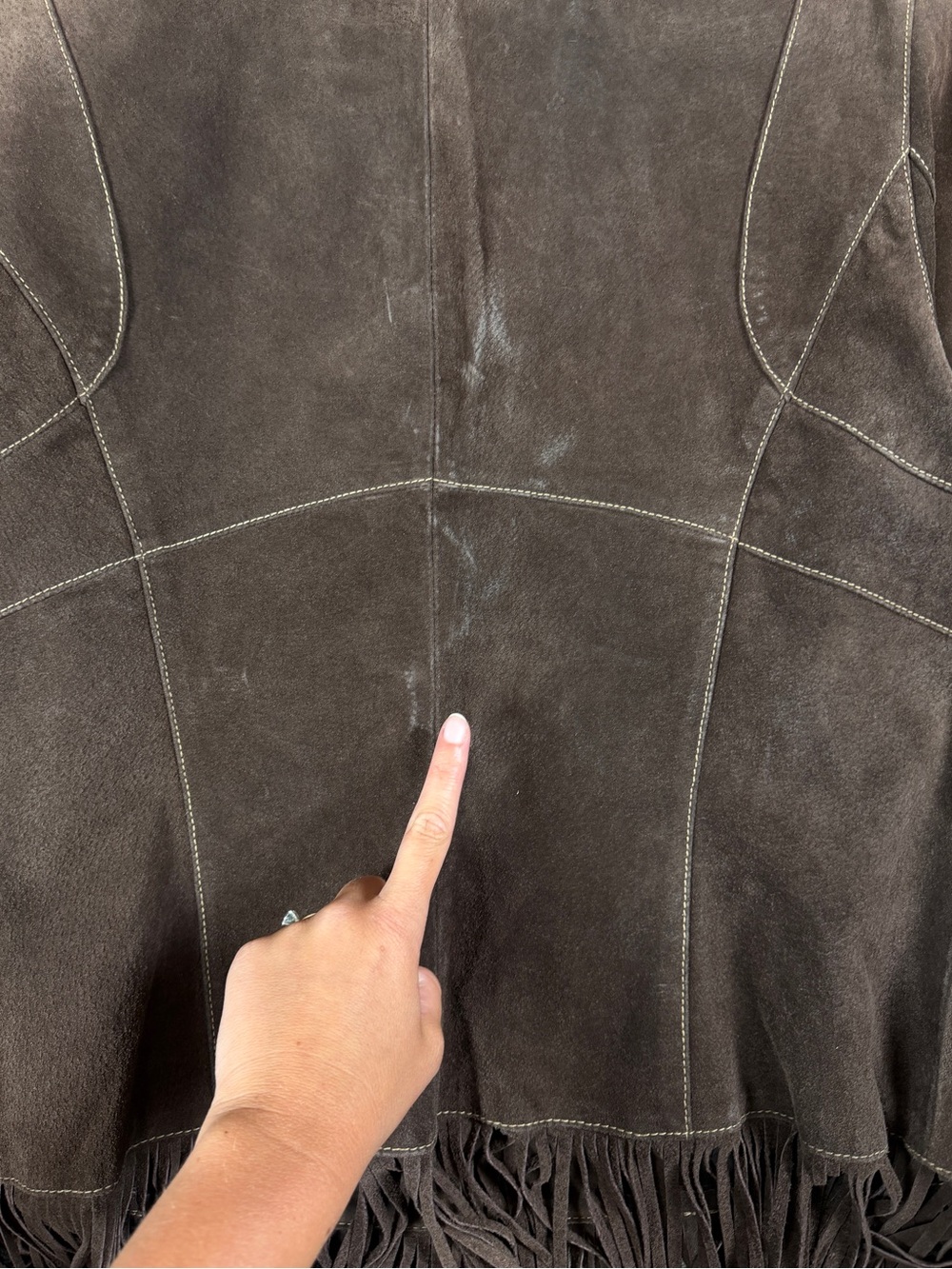 Vintage Outbrook Brown Suede Leather Western Fringe Trim Jacket Women’s Large - Picture 8 of 12